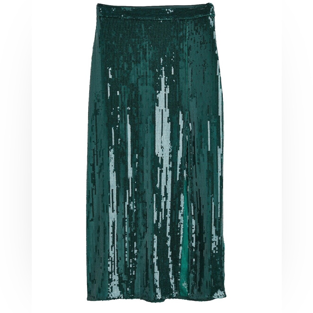 H&M Emerald Green Sequin Maxi Skirt Holiday Party NYE Size 10